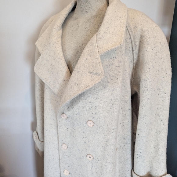 Vintage 80s Jonathan Christopher Full Length Ivory  Wool Trench Coat Over Size - Picture 5 of 16
